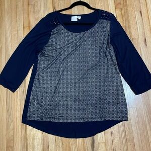 Chico’s top. Navy blue with silver, very slight shimmer.